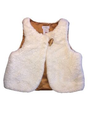 Girls 5T Tahari Faux Fur Vest Ivory with Gold Satin Lining